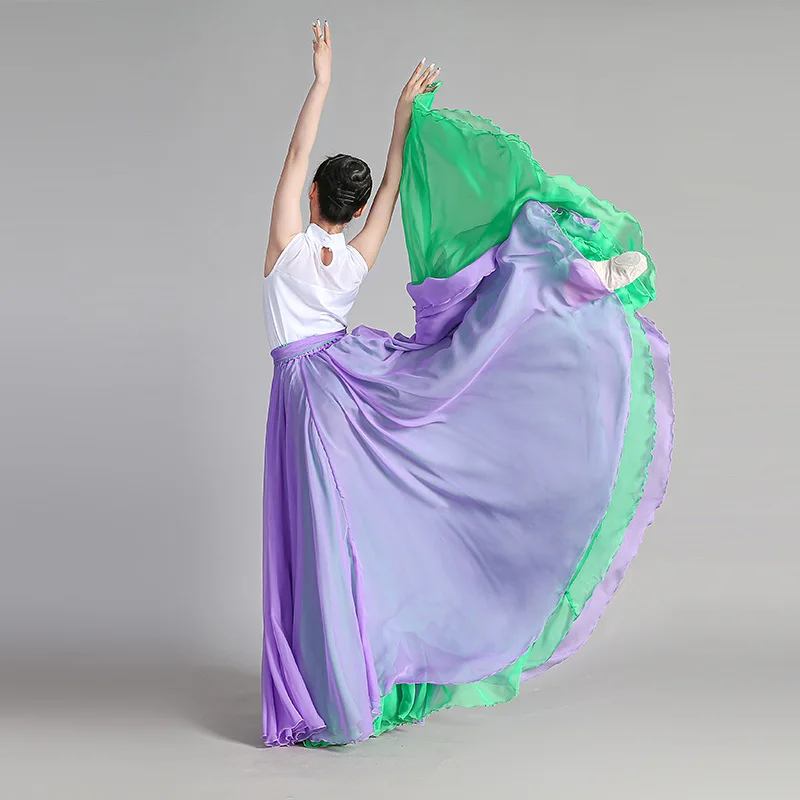 720 Degree Chiffon Skirt For Double-sided wearable Women Gauze Skirt Large Swing Ballet Stage Practice Long Skirts Dancer Wear
