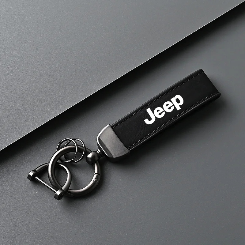 High-Grade Leather Car Keychain Pendant Key Ring Chain For Jeep Grand Cherokee Wrangler JK Gladiator Compass Auto Accessories