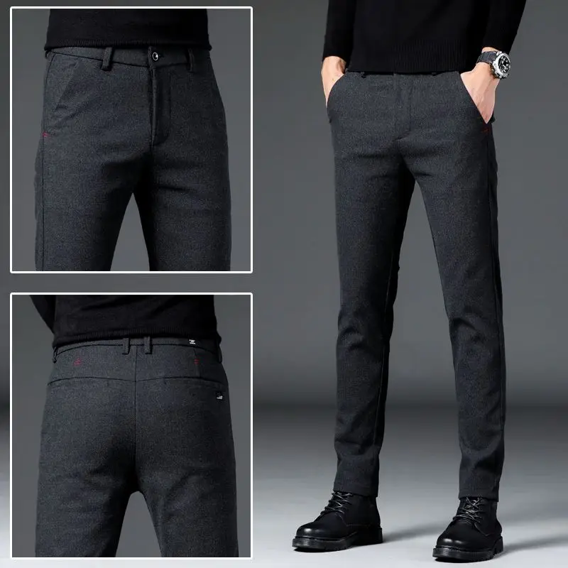 

Мужская мода, универсальные спортивные штаны, свободные костюмные брюки, мужской прямой пиджак, эластичные деловые темно-серые синие брюки