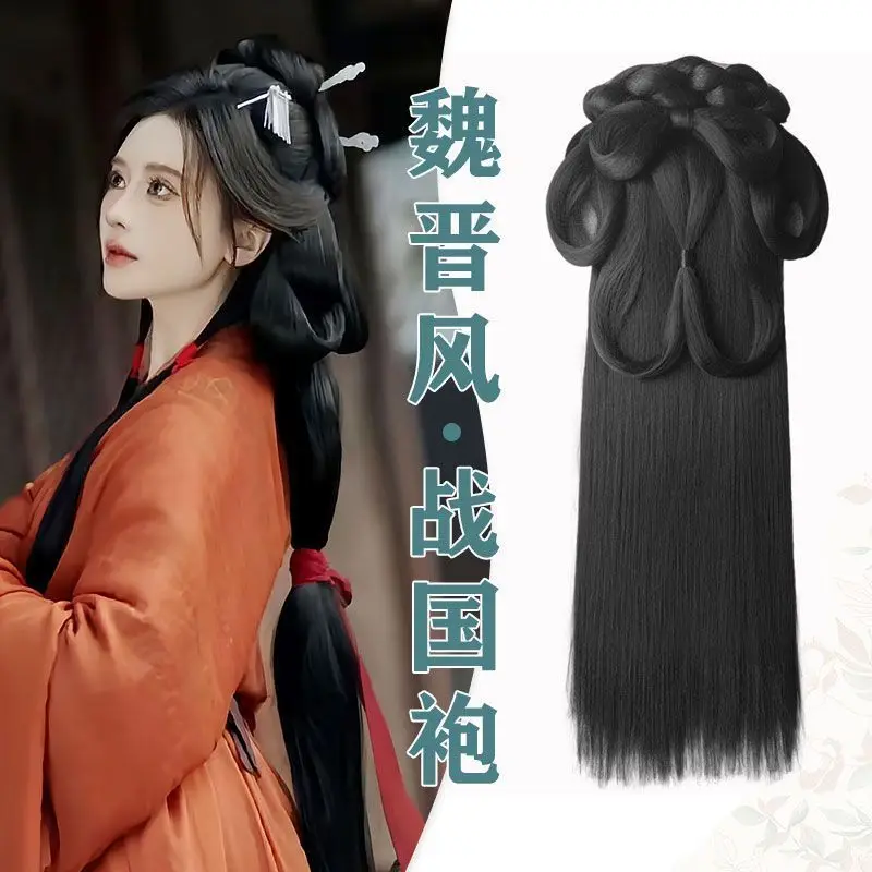 

Chinese Ancient Wig Hanfu Hair Accessoires Wigs Wei Jin style Warring States Women Integrated Hair Bun Cosplay Costume Style Bun