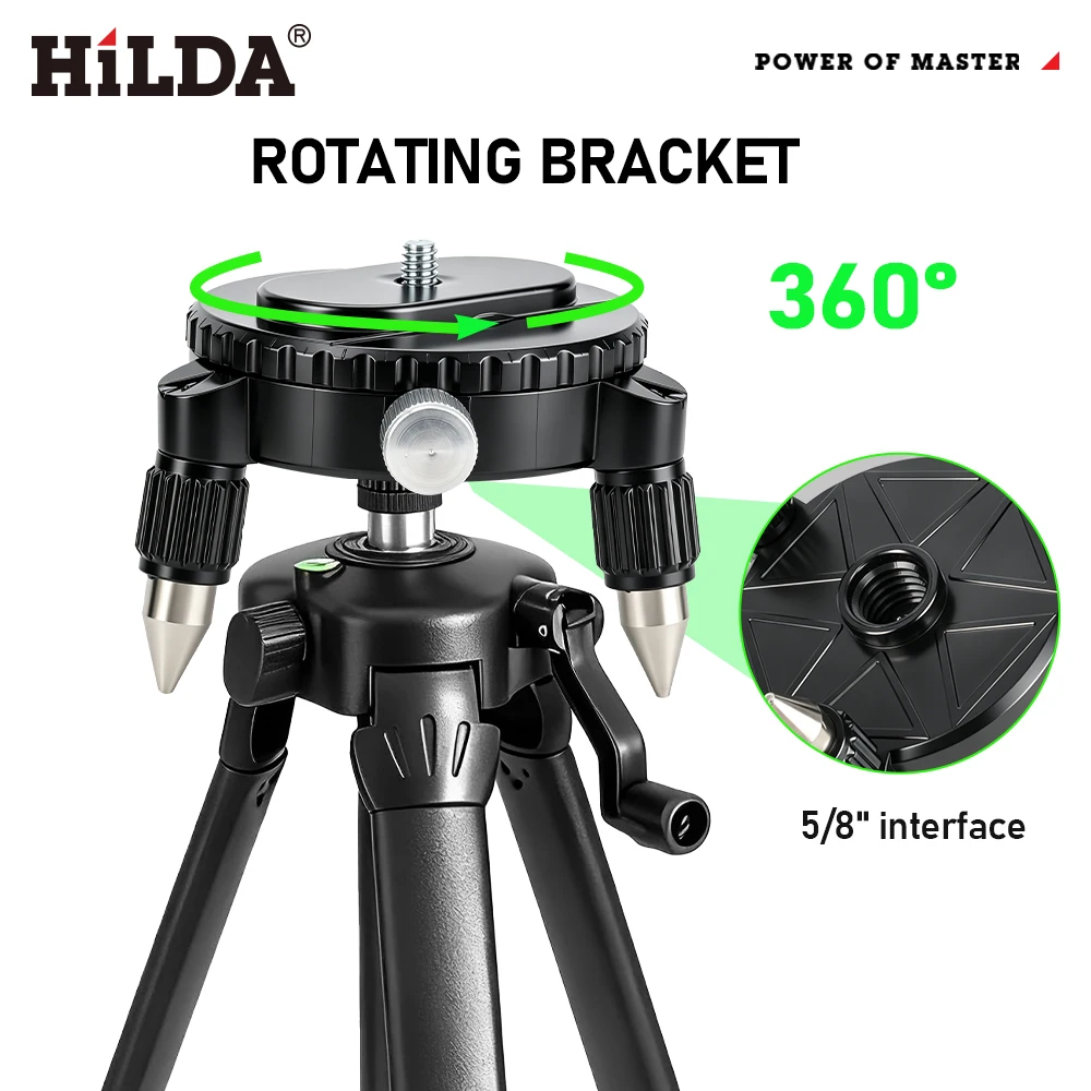 HILDA 360 °   Drehbare Laser-Nivellierhalterung mit 1/4-Zoll- und 5/8-Zoll-Schrauben, verstellbare Basis für Linienlaser, Stativmontage