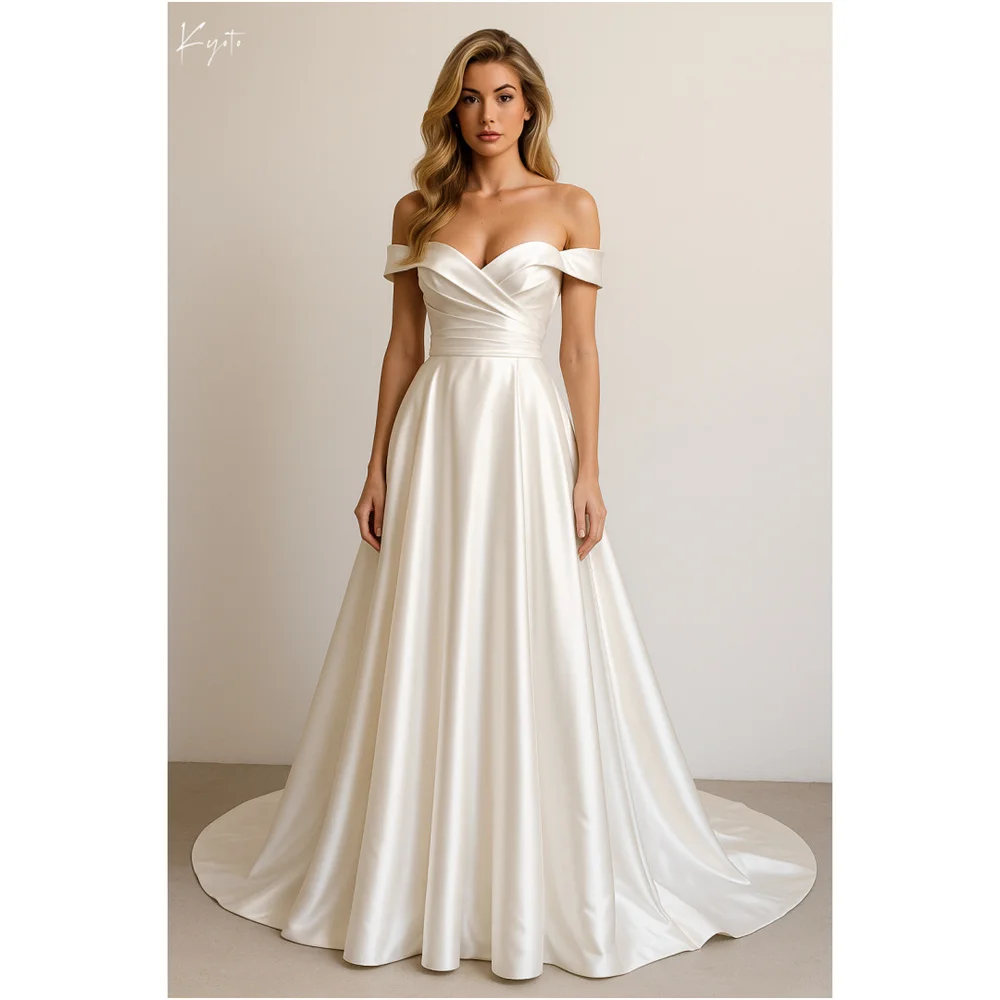 

Kyoto свадебное платье цвета слоновой кости с открытыми плечами и складками трапециевидной формы со шлейфом, платья de novia, вечерние платья на шнуровке сзади