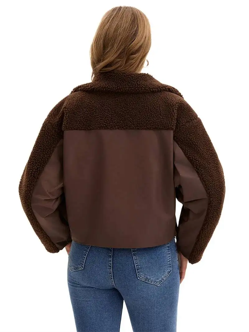 2025 Lamswollen gesplitste jas Dames Korte katoenen gewatteerde jassen Herfst Winter Losse warme bovenkleding Vrouwelijke fleecevoering Parka's