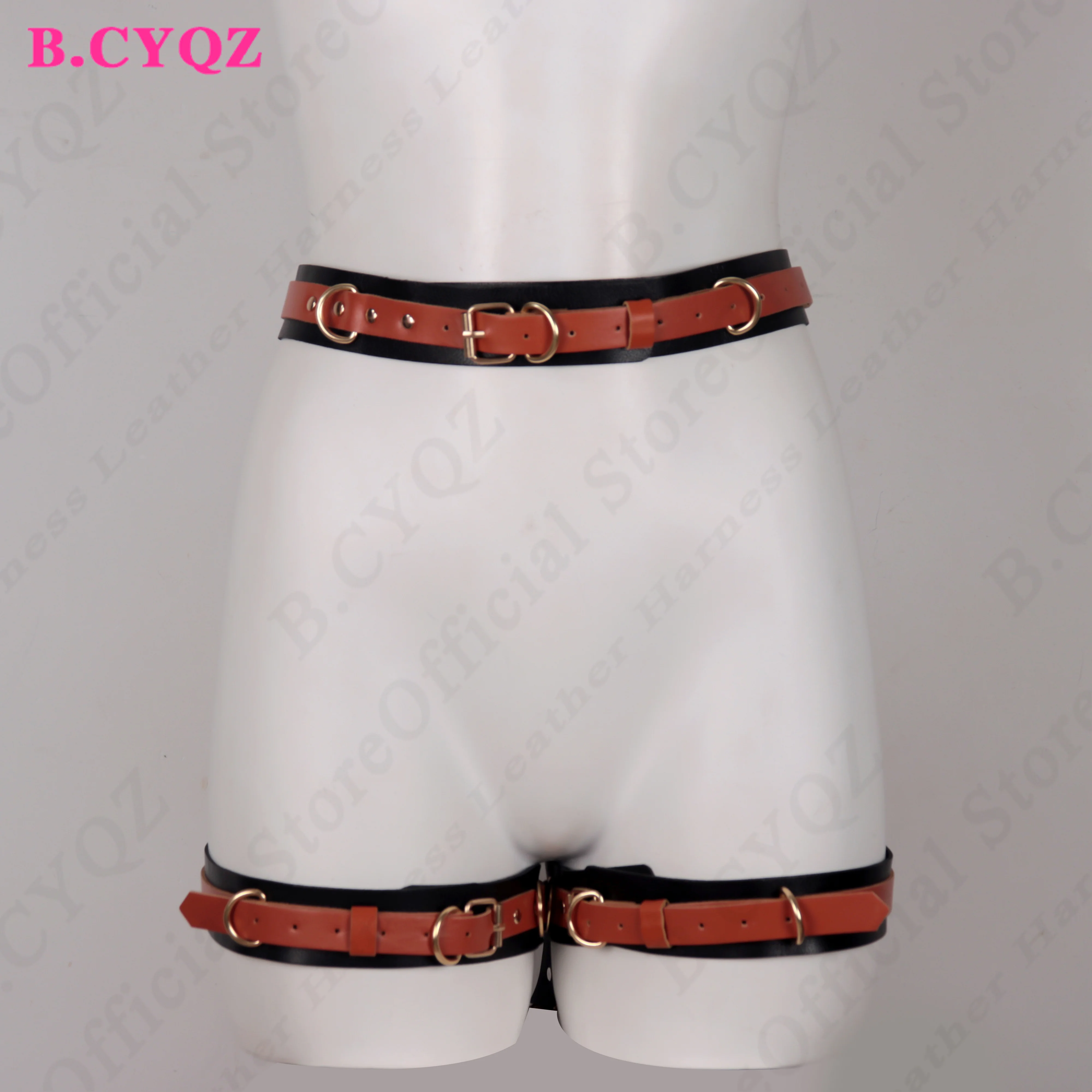 Bdsm Harness Brown And Black Pu Leather Bondage Sexy Garter Belt Buttock Harness Women Goth Rave Tight Garter Suspenders Fetish