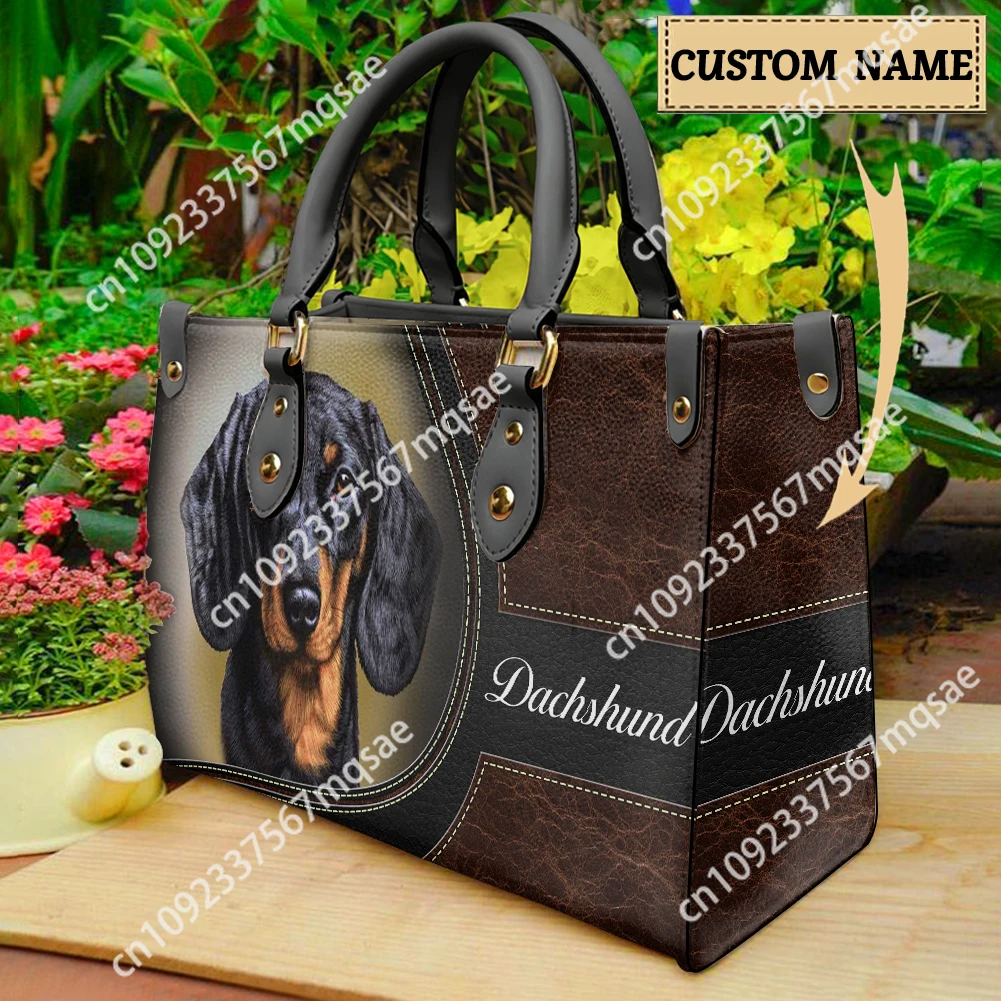 Dachshund French Bulldog Personalized Dog Name Shoulder Bag Female Luxury Casual Tote Bags Girls Daily Street Shopping Handbags