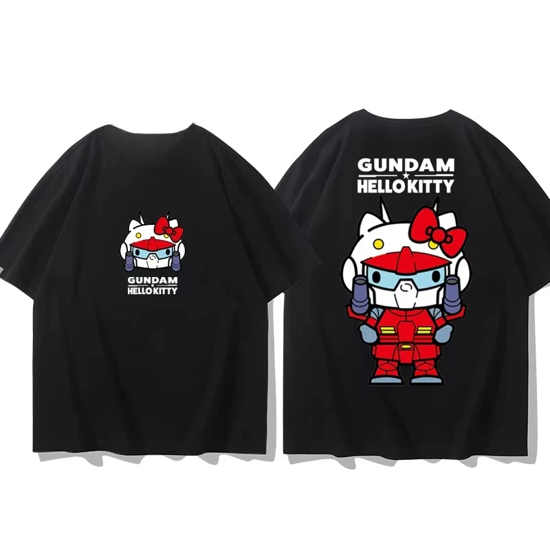 

2025 Gundam Collaboration Hellokitty Anime Merchandise Printed Cotton Short-sleeved T-shirts Mens Tees Tops Summer