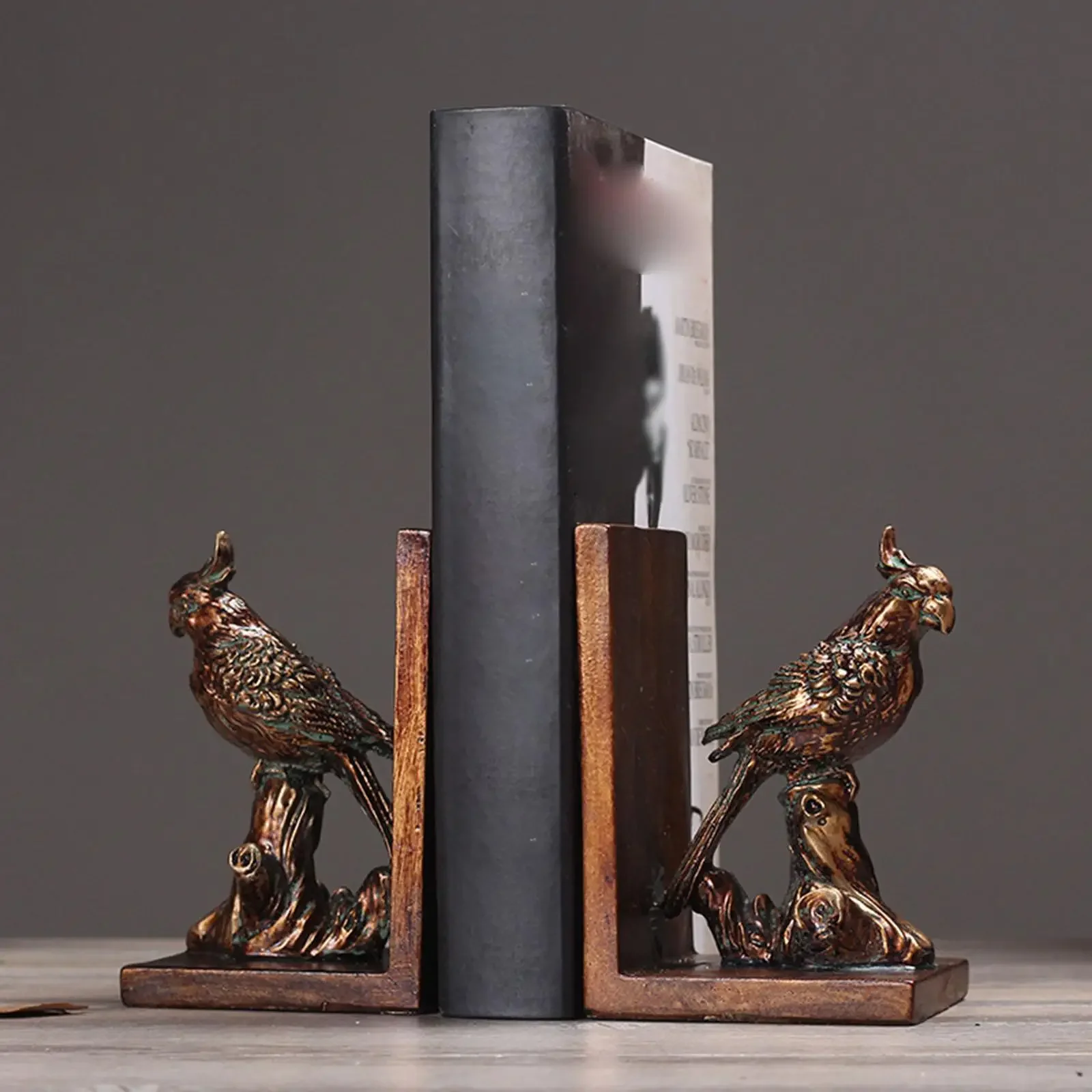 2Pcs Parrot Bookends Book Holders Bookshelf Decorations Tabletop Book Decor Stoppers Desktop Ornaments for Living Room Shelf