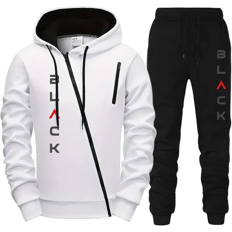 2026 Hot Sale Mens Tracksuit Hoodie Sweatpants Black Letter Print Zipper Jacket Jogger Pants Autumn Winter Casual Fashion Outfit