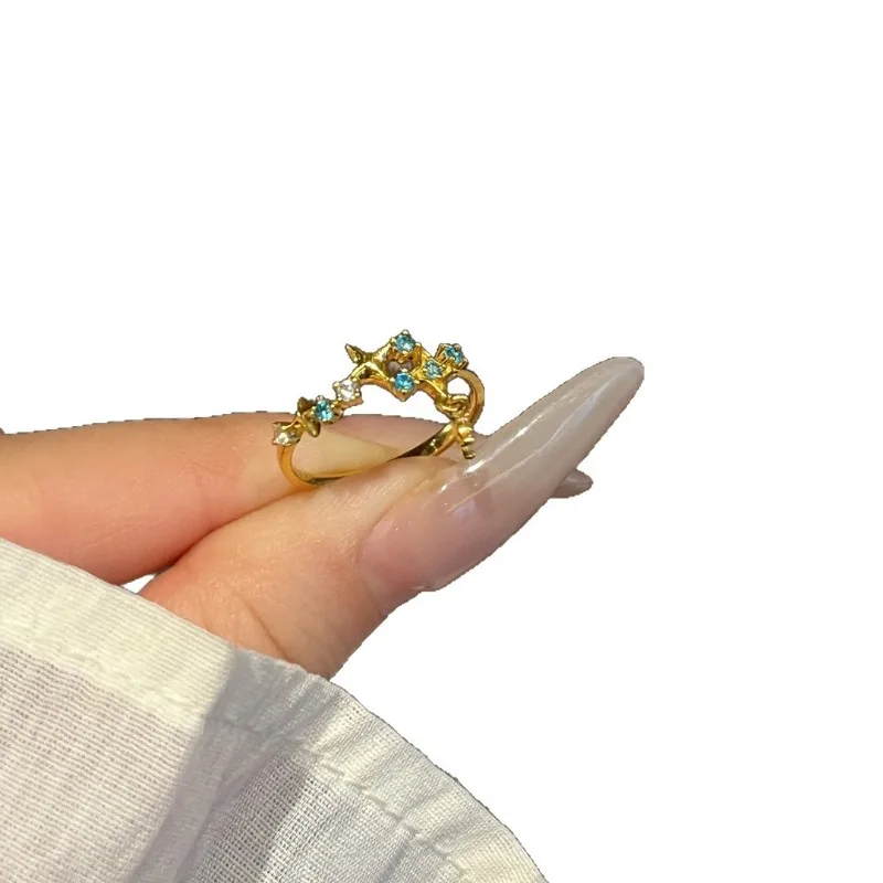 [المشرق المجرة] الذهب المرصعة بالنجوم شرابة نجمة خاتم المرأة الأزياء الخفيفة الفاخرة مطعمة الزركون المتقدمة الشعور الدائري