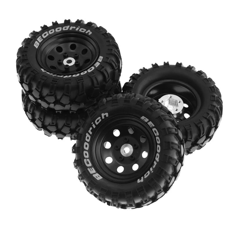 FBIL-4Pcs 93Mm Metal 1.9Inch Beadlock Wheel Rim Rubber Tire Set For 1/10 RC Crawler Car Traxxas,8 Holes 12Mm Adapter