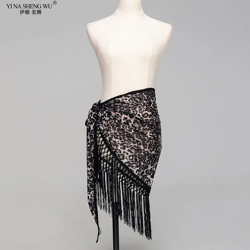 Leopard Latin Dance Skirt Woman Salsa Skirt Samba Costume Belly Dance Practice Wear Chicago Fringed Skirt DanceWear Hip Scarf