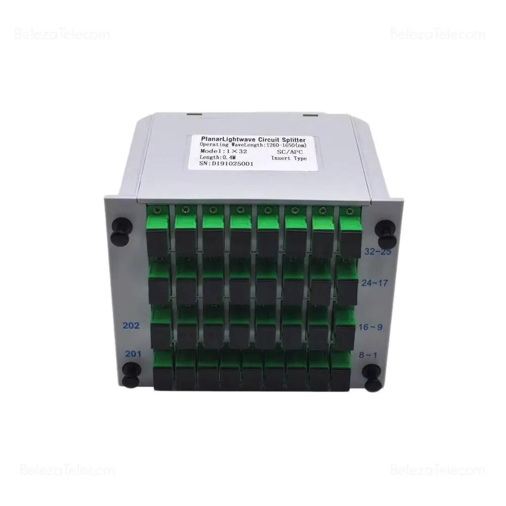 Free Ship 1*32 SC/APC Fiber Optic Splitter 1x32 Optical PLC Splitter Cassette Box Card Inserting Type Optical FTTH PLC Splitter
