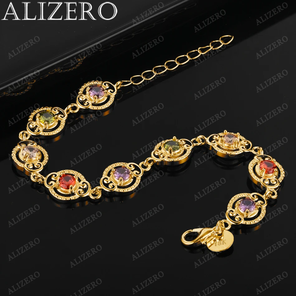 ALIZERO 18K Gold Bracelet Multicolor Crystal Zircon Bracelets For Woman Wedding Party Gift Fashion Fine Jewelry