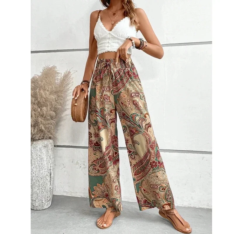 Women's Printing Pants, Waist Belt, , Loose Fitting Spring/summer Pants
