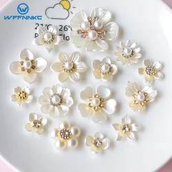 WFFNNKC 10Pcs Charms White Pearl Flowers Resin Cabochon Earring Hair Clip Jewelry Finding Accessories DIY Garment Crafts Patch