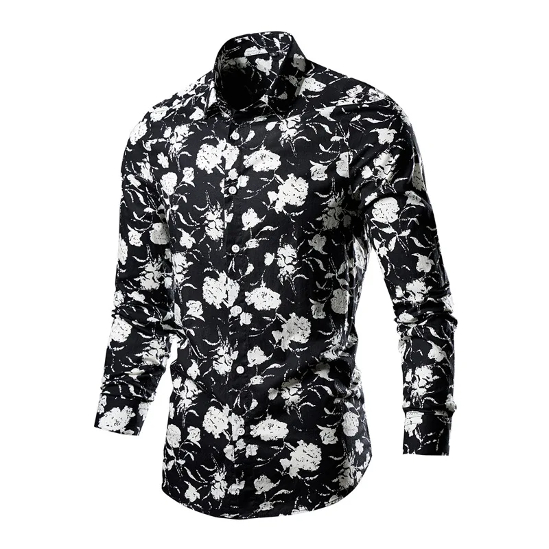 

2024 men's fashion trend casual multi-color printed shirt in large size loose floral long sleeved shirt for men