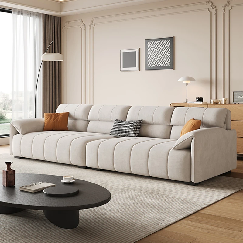 #Light Luxury Cream Style Straight Row Leather Fabric Sofa Modern Simple Living Room Small Apartment Elephant Ear Sectional Sofa