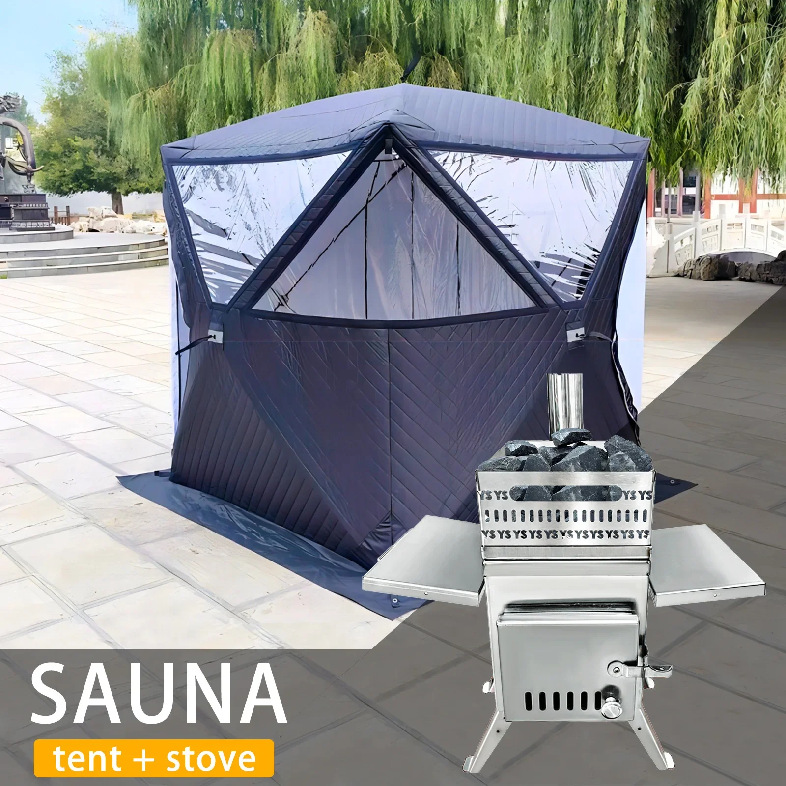 Camping Folding Sauna Tent with Chimney Hole Firewood Stoves Three Layer Waterproof Insulation Winter Ice Fishing Pop Up Tent