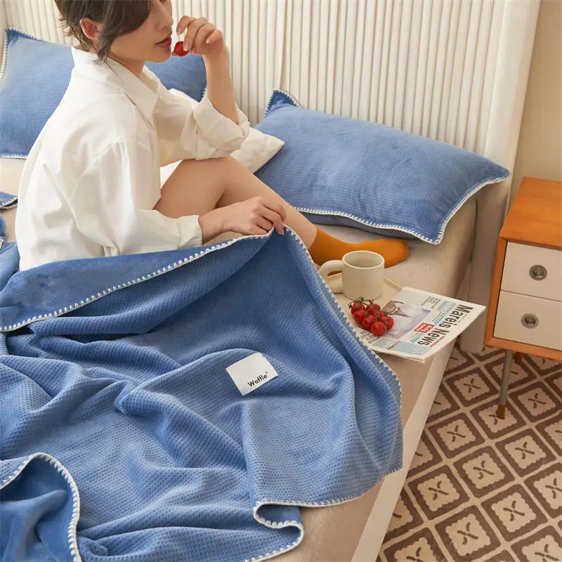 

Waffle Plaid Winter Bed Blankets Warm Soft Coral Fleece Throw Blanket Sofa Cover Bedspread On The Bed For Kids Pet Home Textile