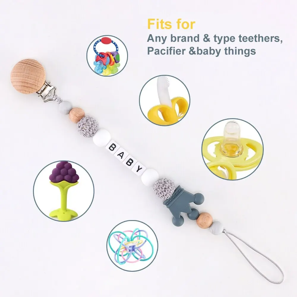 1 Pcs Gray Babies Soothing Beech Silicone Anti Drop Chain Pacifier Chain