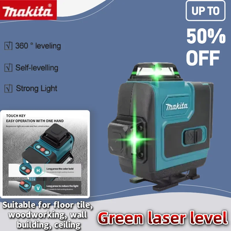 Makita alta precisão sem fio auto-nivelamento 360 horizontal vertical luz verde laser cruz fixado na parede ferramenta de nível portátil