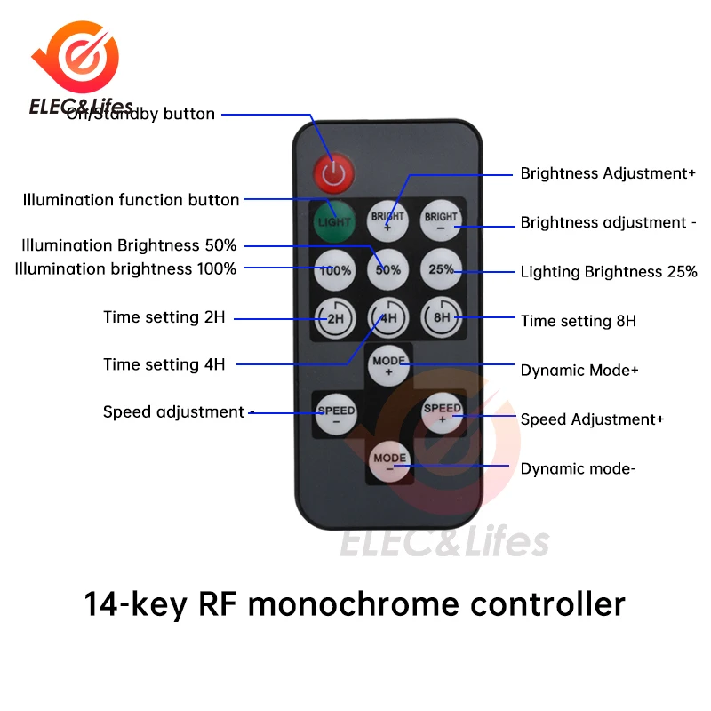 DC 5-12V LED Strip RGB Single Color Controller RF Remote Control 14 keys With timing For monochrome SMD LED Strip Light