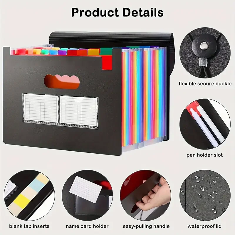 1pc 25 Pockets File Folder Organizer, Expandable Plastic Filing Box, Art Supplies Folder Multi-Purpose Folder for Office School