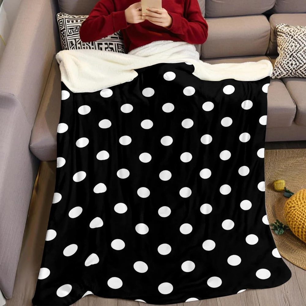 Black and White Polka Dots Flannel Blanket Warm Soft Halloween Christmas Couch Warm Cozy Decorative Decor Gift for All Season