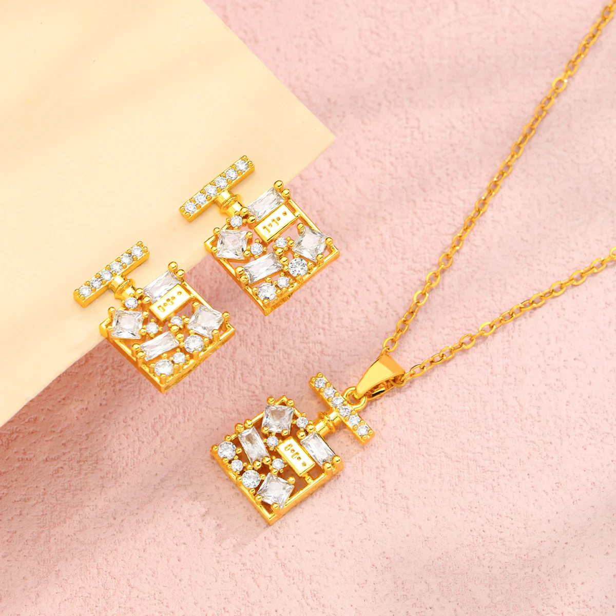 1set/3pcs High Quality Stainless Steel Perfume Bottle Hollow Pendant Necklace Luxury Zircon Party Earrings Women's Jewelry Set