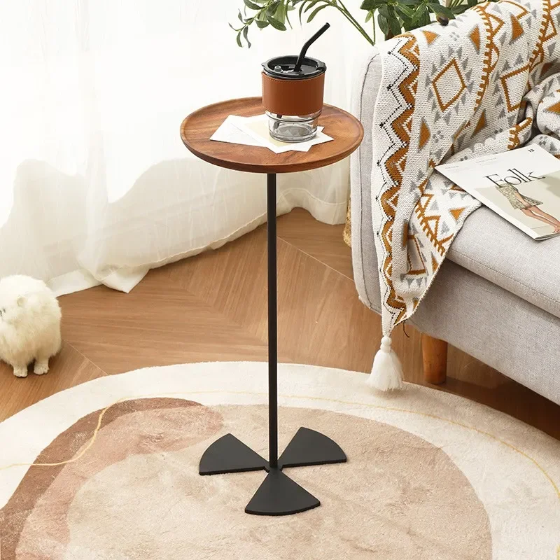 Home Light Luxury Small Retro Living Room Solid Wood Sofa Coffee Table Modern Bedside Simple Circular Movable Table Nordic Mesas
