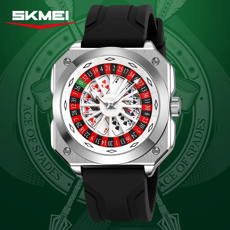 Skmei 9379 Fashion Brand Luxury Original Rotating Dial Sports Roulette Watch Style Silicone Strap Square Gift Watch for Men