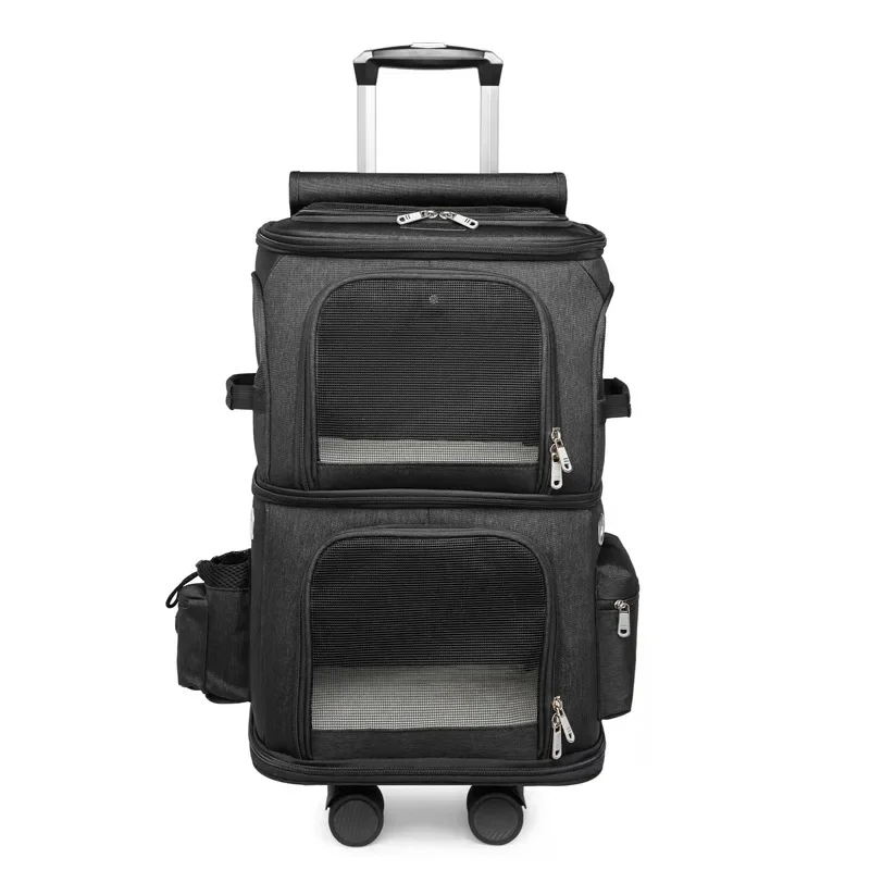 FOR Double-Compartment Pet Carrier Backpack with Wheels for Small Cats and Dogs Pet Rolling Carrier for 2 Cats Travel