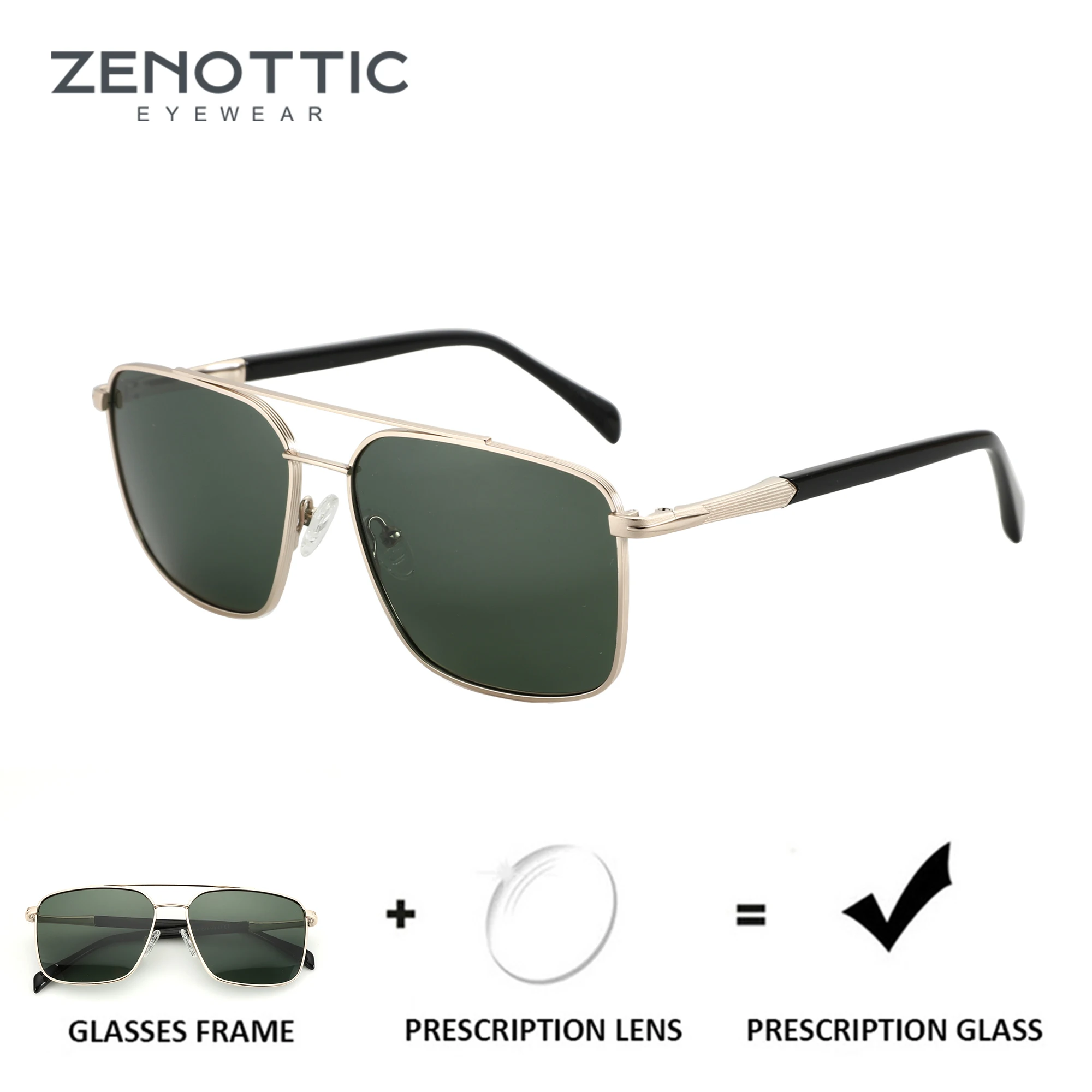 

ZENOTTIC（L Size）Trend Metal Aviator Prescription Sunglasses Men Progressive Polarized Myopia Sunglasses Man