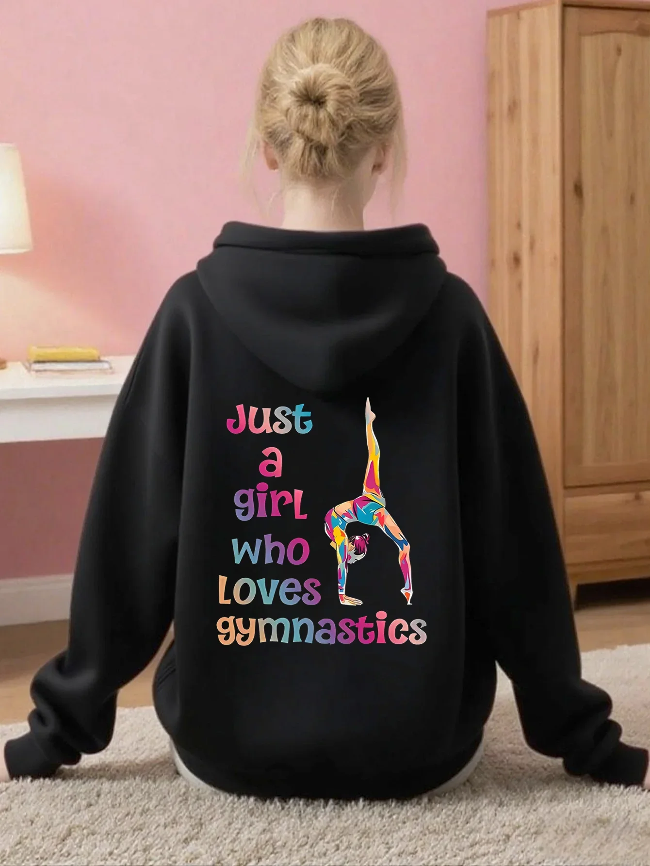 Kids Hoodie Autumn Winter Fleece Just A Girl Who Loves Gymnastics Graphic Print Warm Casual Streetwear Pullover Sweatshirt