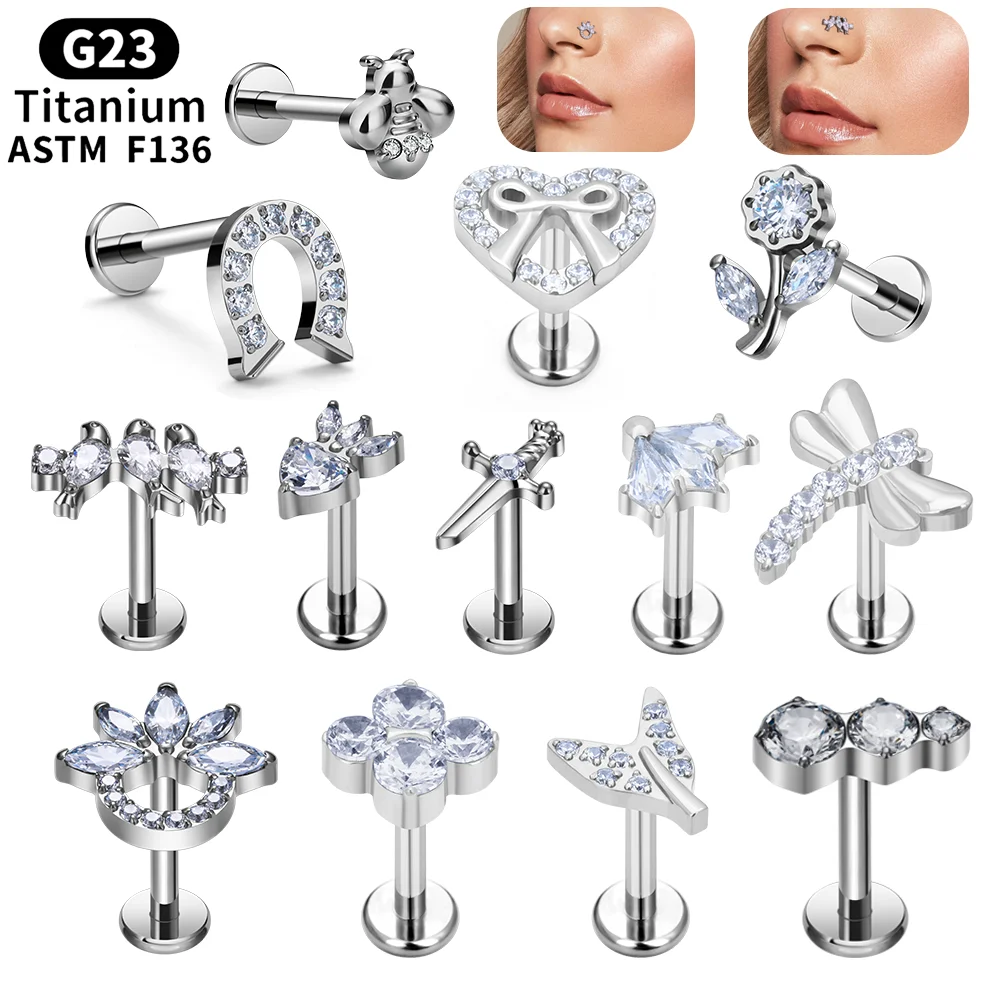 

G23 Titanium Zircon Inlay 16G Ear Tragus Cartilage Helix Daith Lip Lobe Piercing Internal Thread Earrings for Women Body Jewelry