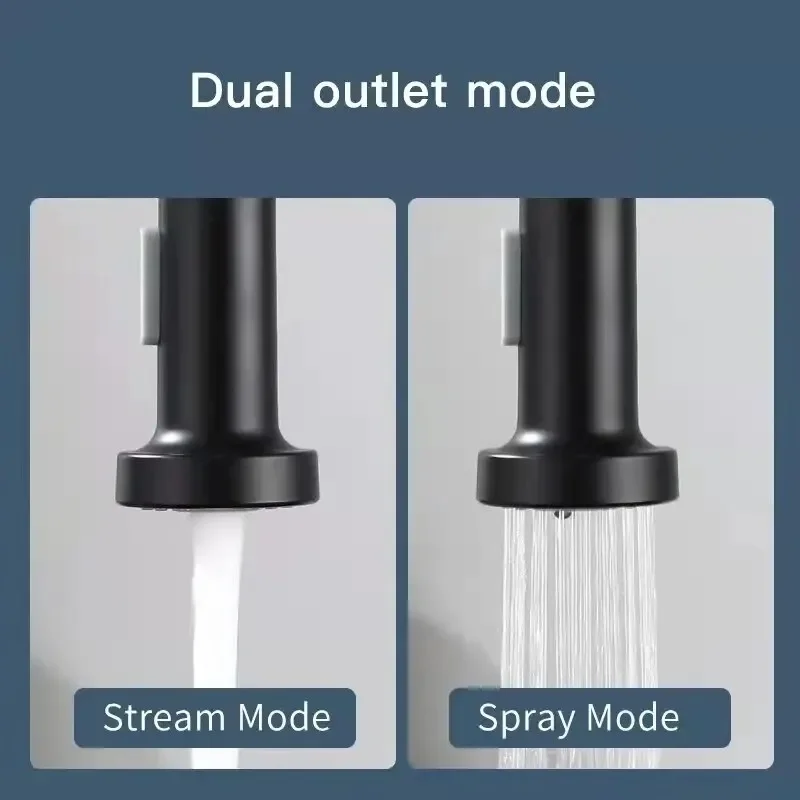 マットブラックプルダウンキッチン蛇口クロームデュアルモードノズル温冷水ミキサークレーンタップ真鍮スプリングキッチンシンク蛇口