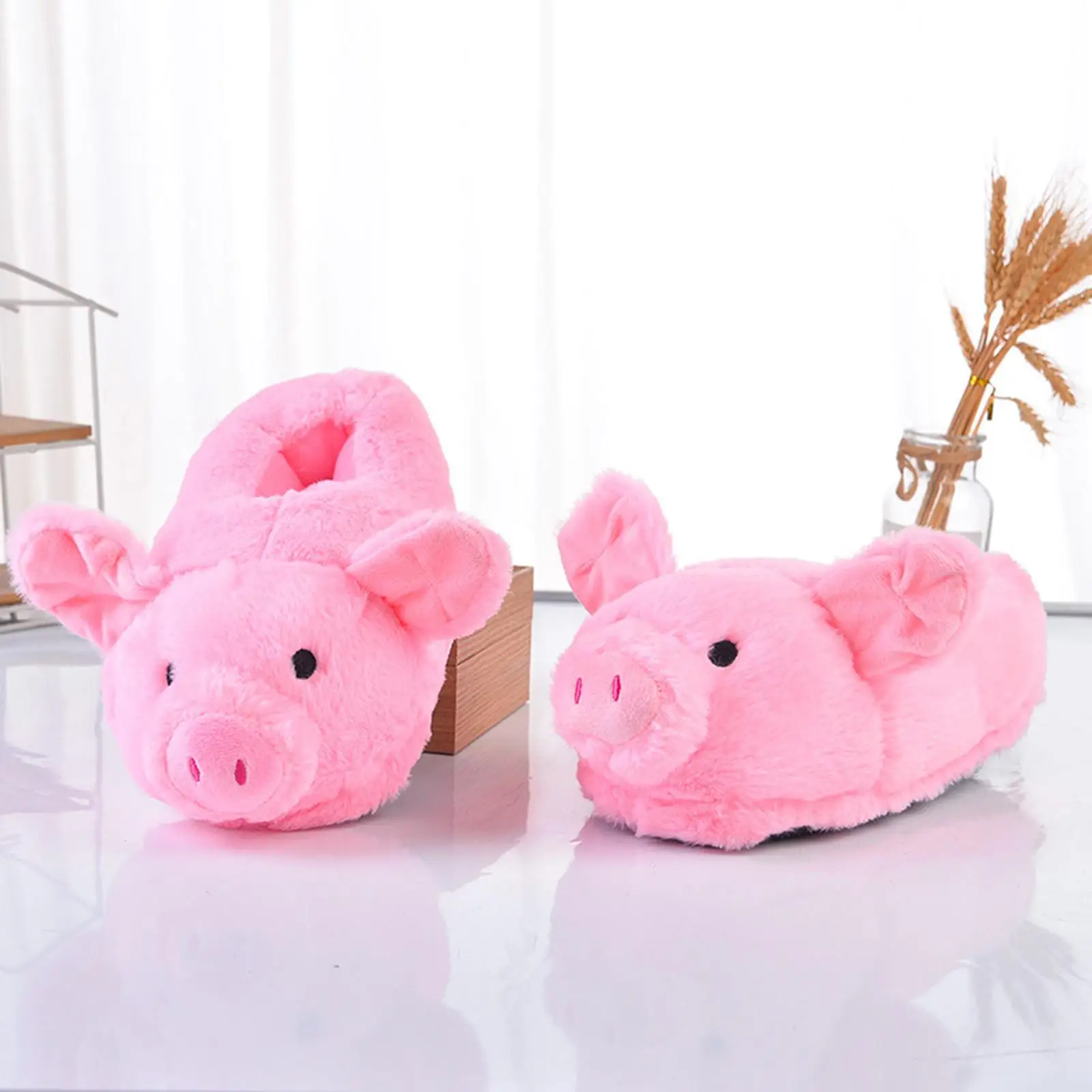 Plush Comfort Pink Pig Slippers Ins Style Cute Pig Animal Cartoon Plush Slippers Non-Slip Furry Shoe