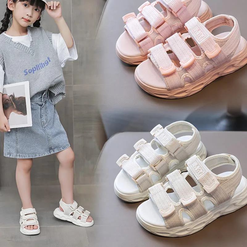 New Girl's Princess Shoes Summer Girls Sandals Korean Version of Primary School Students Non-slip Soft Sole Sports Beach Sandals