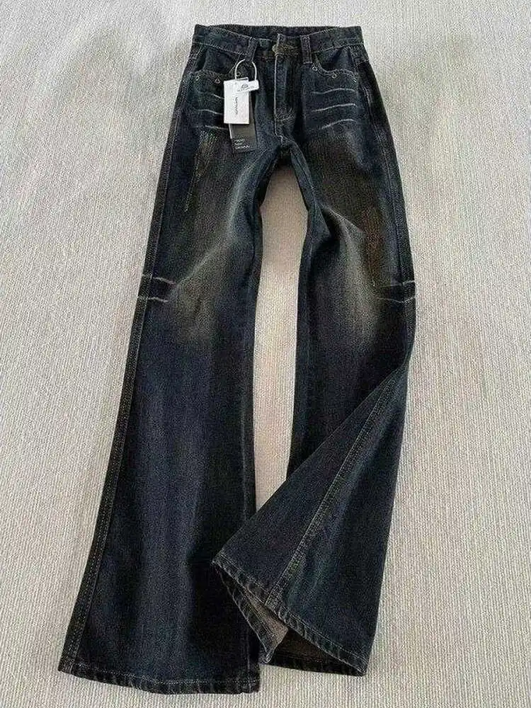 الرجعية الأمريكية Waed الدينيم الجينز الرجال الخريف الشتاء كلينفيت طويل القامة الموسعة السراويل شارع العليا مايكرو متوهج بنطلون #2