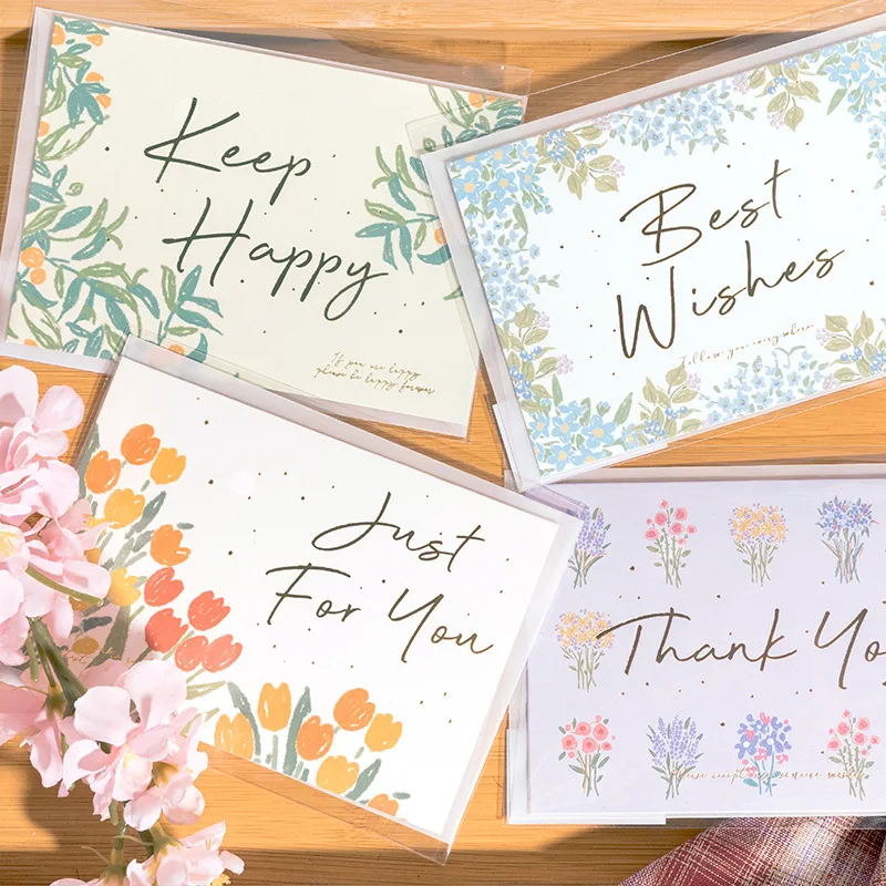 

2/4Pcs Foil-Stamped Birthday Cards Wildflower Series Creative Instagram-Inspired Fresh Foil-Stamped Message Cards for Gratitude