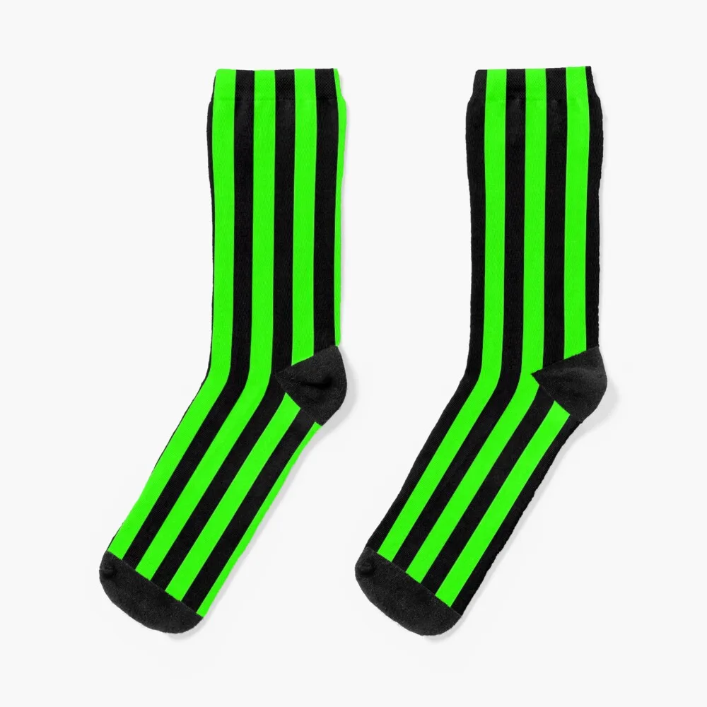 

Neon Green and Black Vertical Stripes Socks compression stockings Women snow luxury sock