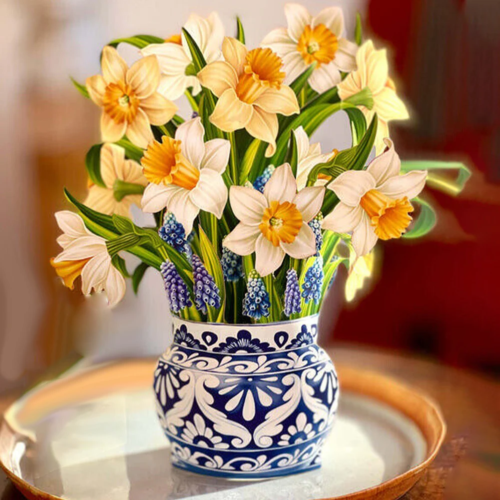 3D 팝업 꽃 인사 카드, 어머니의 날 종이 업 꽃 부케, 생일 발렌타인 데이 엽서 선물