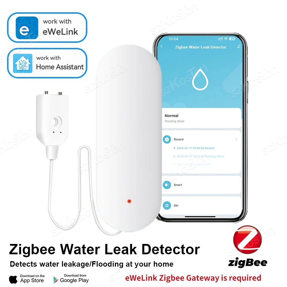 Smart Zigbee Water Sensor Alarm Water Leak Detector Flood Alert Overflow Security Alarm System Work With eWeLink Zigbee Gateway