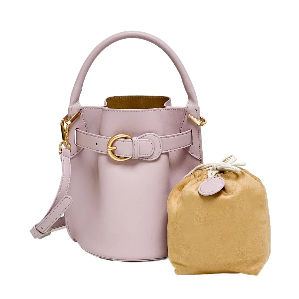 

Trendy Genuine Cow Leather Lunch Bag 2025 Imported Bucket Bag Food Basket Woman Handbag Top-handle