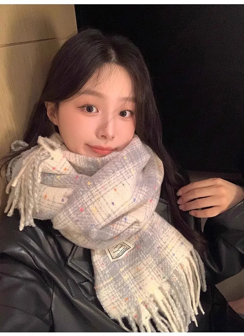 

Versatile Warm Student Scarf - Couple's Korean-Style Starry Plaid Fall Winter 2-in-1 Shawl & Neckwarmer