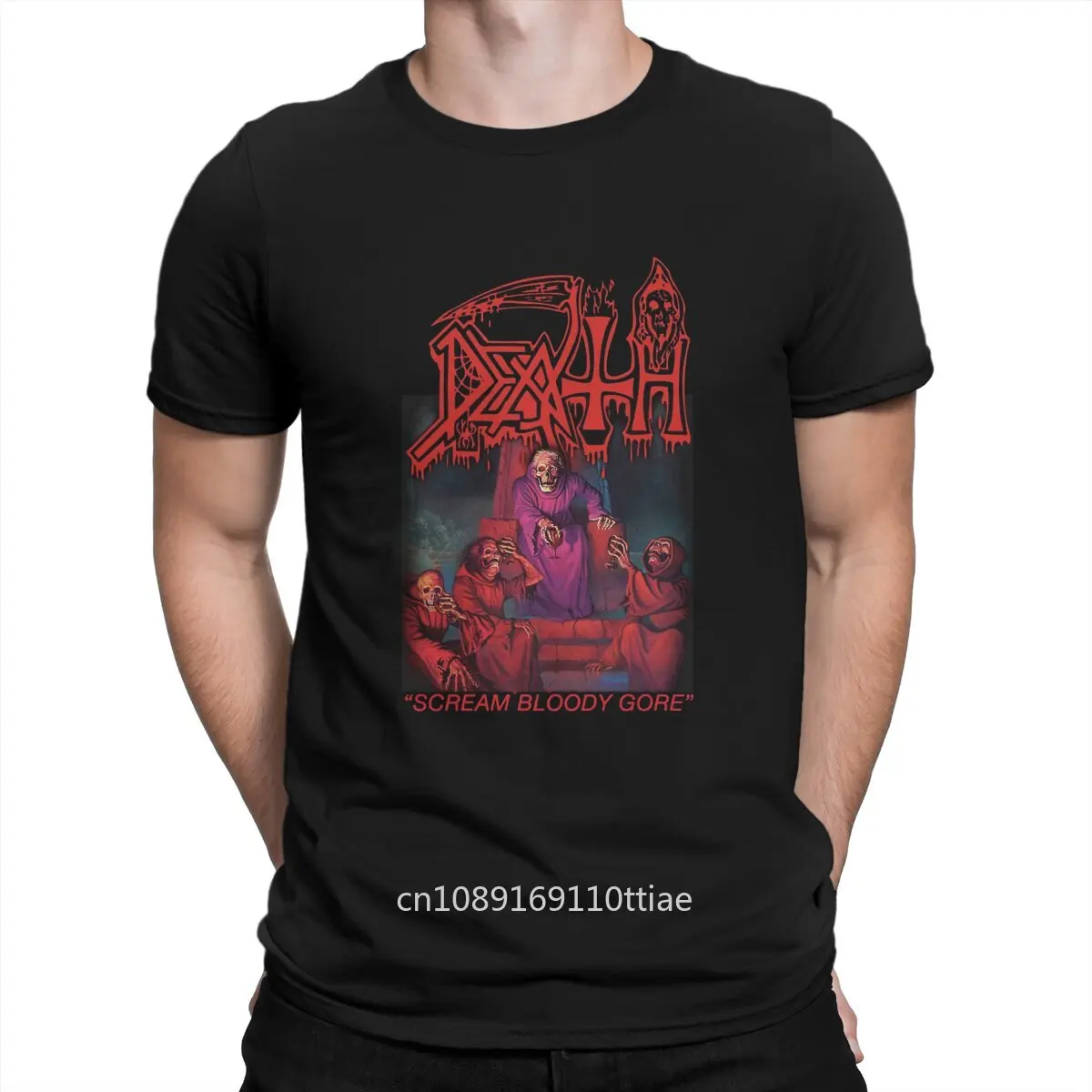 Funny Death Scream Bloody Gore T-Shirt Men Round Neck 100% Cotton T Shirts Sabbath Short Sleeve Tee Shirt Gift Tops