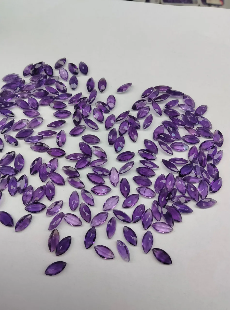 Wholesale 10pcs/pack Genuine Amethyst Brilliant-cut Cabochon2x4mm 3x6mm 4x8mm 5x10mm 6x12mm Marquise Gemstone Jewelry Ring Face