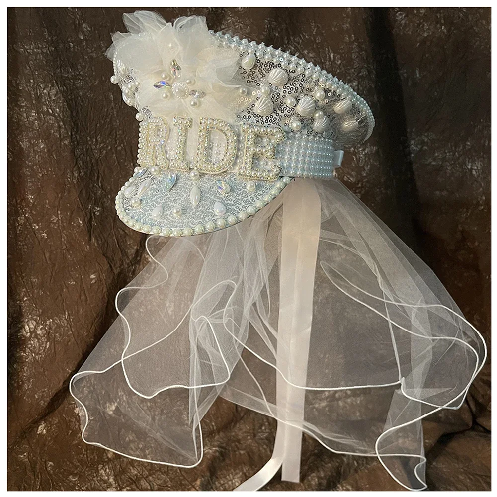 Women Bride Captain Hat Military Hat Luxury Sergeant Hat Rhinestone Wedding Festival Birthday Part Hat with Wedding Dress