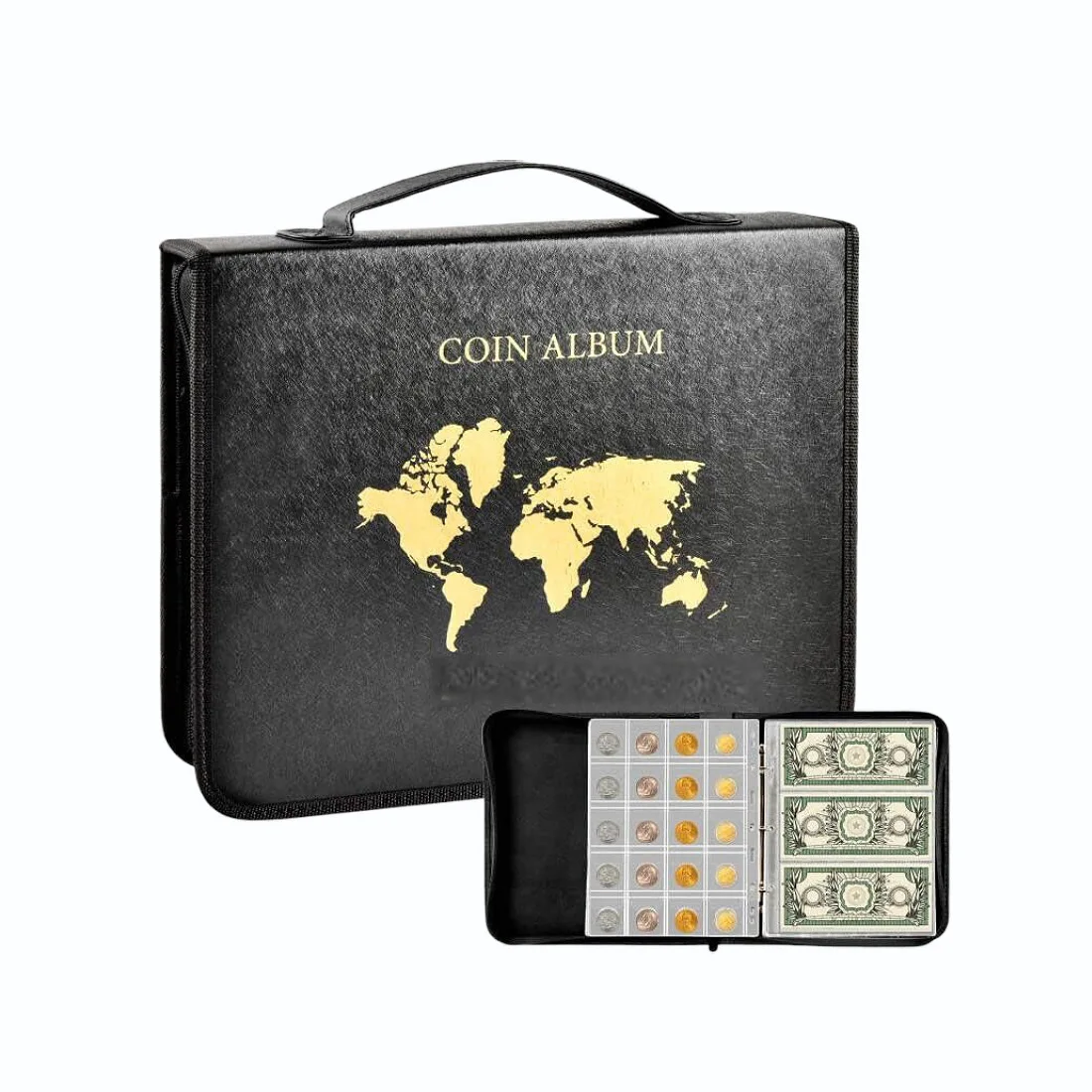 

Portable Coin banknote Collection Book Craft Holder Collectors 260 Pockets Coins Handle Zipper Album Coin Display Storage Case