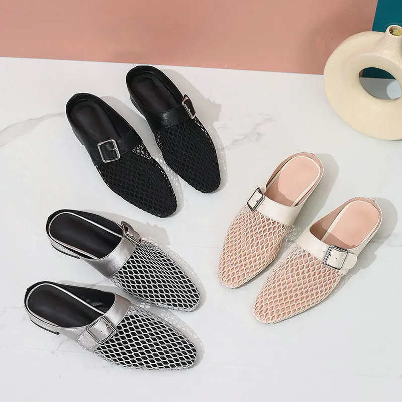 

Сексуальные сетчатые дышащие летние женские шлепанцы, обувь на квадратном массивном низком каблуке, уличные тапочки, серебристо-черные женские сандалии-мюли